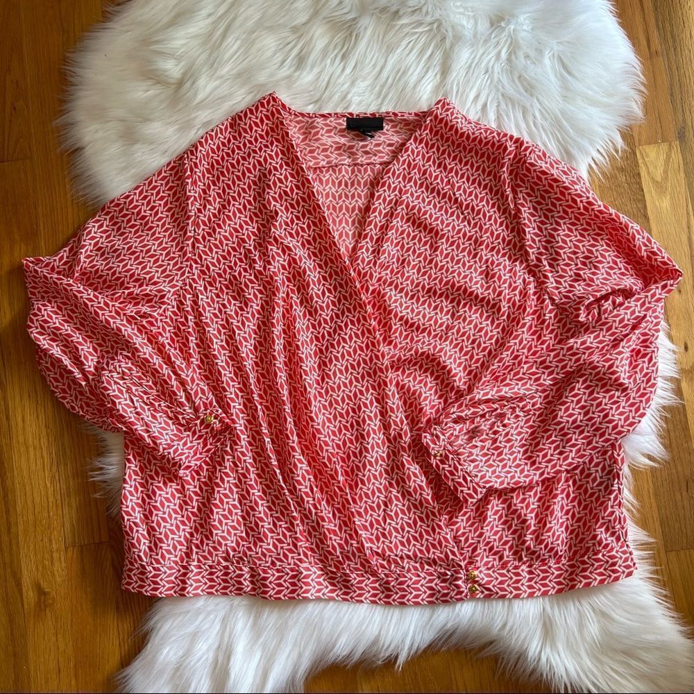 Worthington Coral and White Wrap-Style Blouse